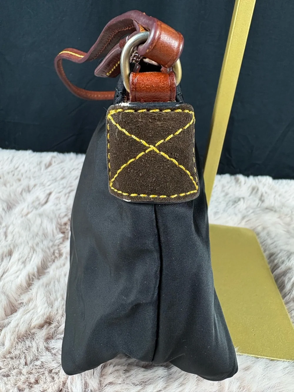 Dooney & Bourke Vintage Black Nylon Crossbody Bag – Duck Logo with Pink Interior